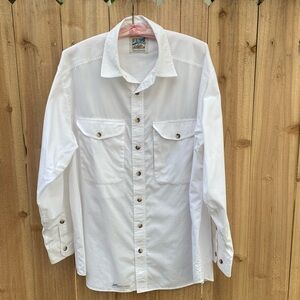 VTG TravelSmith Mens Large Long Sleeve Button Up Safari Shirt White Outdoors